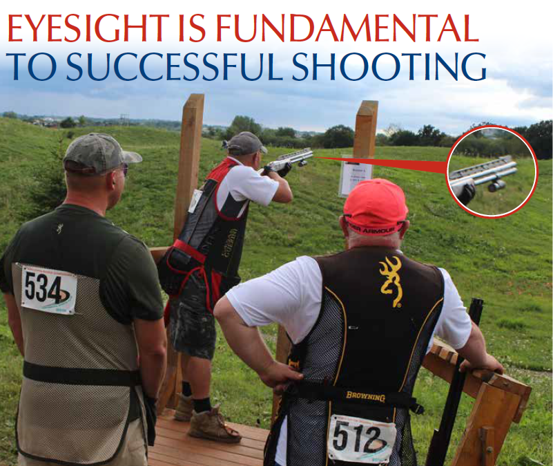 Competitive shooters in the UK preparing for a round, with a focus on the importance of eyesight for successful shooting.