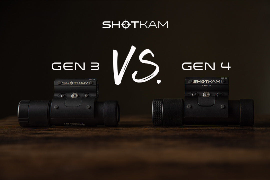 Comparison image of ShotKam Gen 3 vs. Gen 4 cameras showcasing differences in design and features for UK shooters.