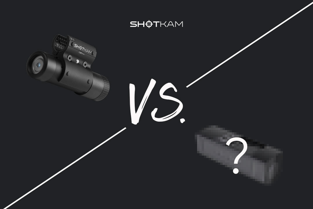 Comparison image showing the ShotKam Gen 4 camera versus an unidentified competitor, highlighting the advanced features of the ShotKam for UK shooters.