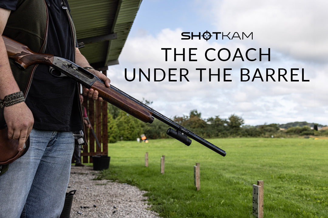 Trapshooting coaching in the UK: Shooter with a ShotKam-equipped shotgun, demonstrating the importance of coaching under the barrel.