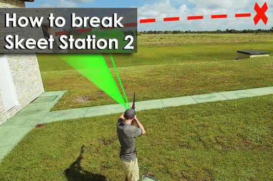 ShotKam tutorial on breaking clays at Skeet Station 2 with precise shooting techniques.