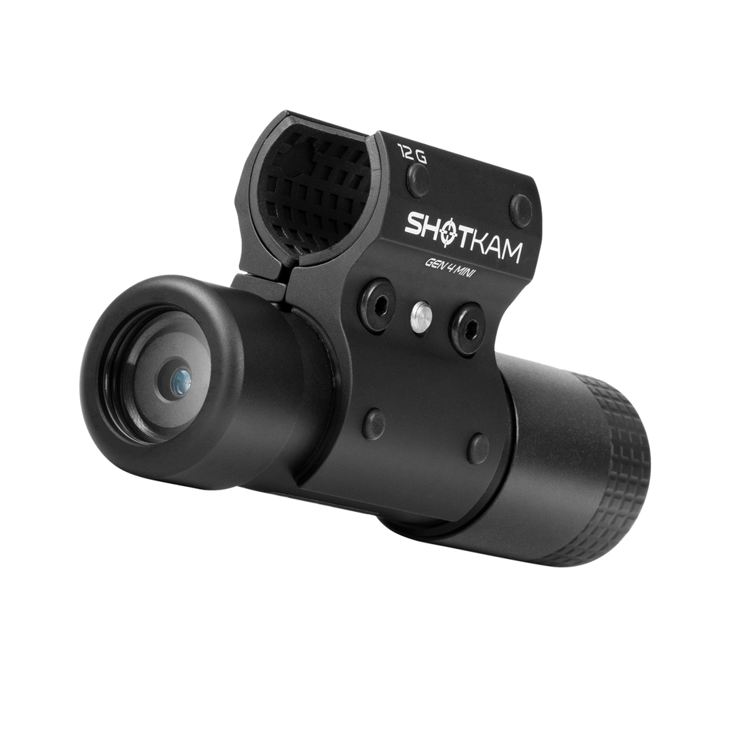 Side view of the ShotKam Gen 4 Mini, showcasing its compact size and attachment points. Great tool for UK shotgun shooters.