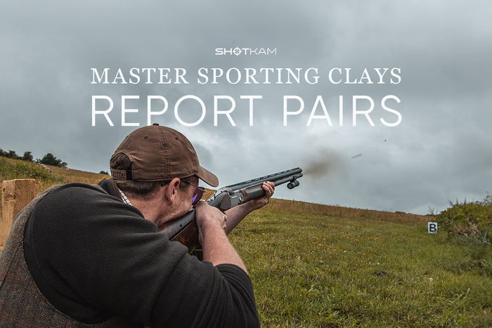 ShotKam footage setup with shooter tracking second target in a report pair at outdoor clay range