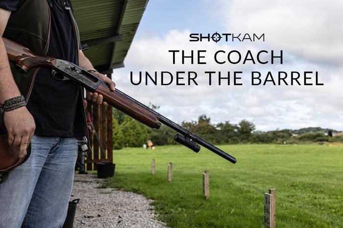Trapshooting coaching in the UK: Shooter with a ShotKam-equipped shotgun, demonstrating the importance of coaching under the barrel.