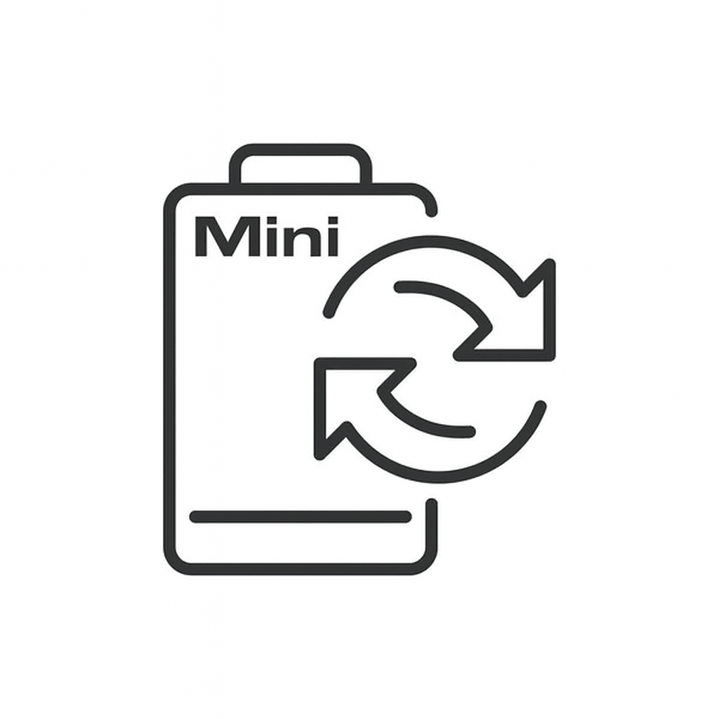 Battery replacement icon for ShotKam Mini, featuring circular arrows indicating recharge or swap.