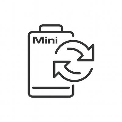 Battery replacement icon for ShotKam Mini, featuring circular arrows indicating recharge or swap.