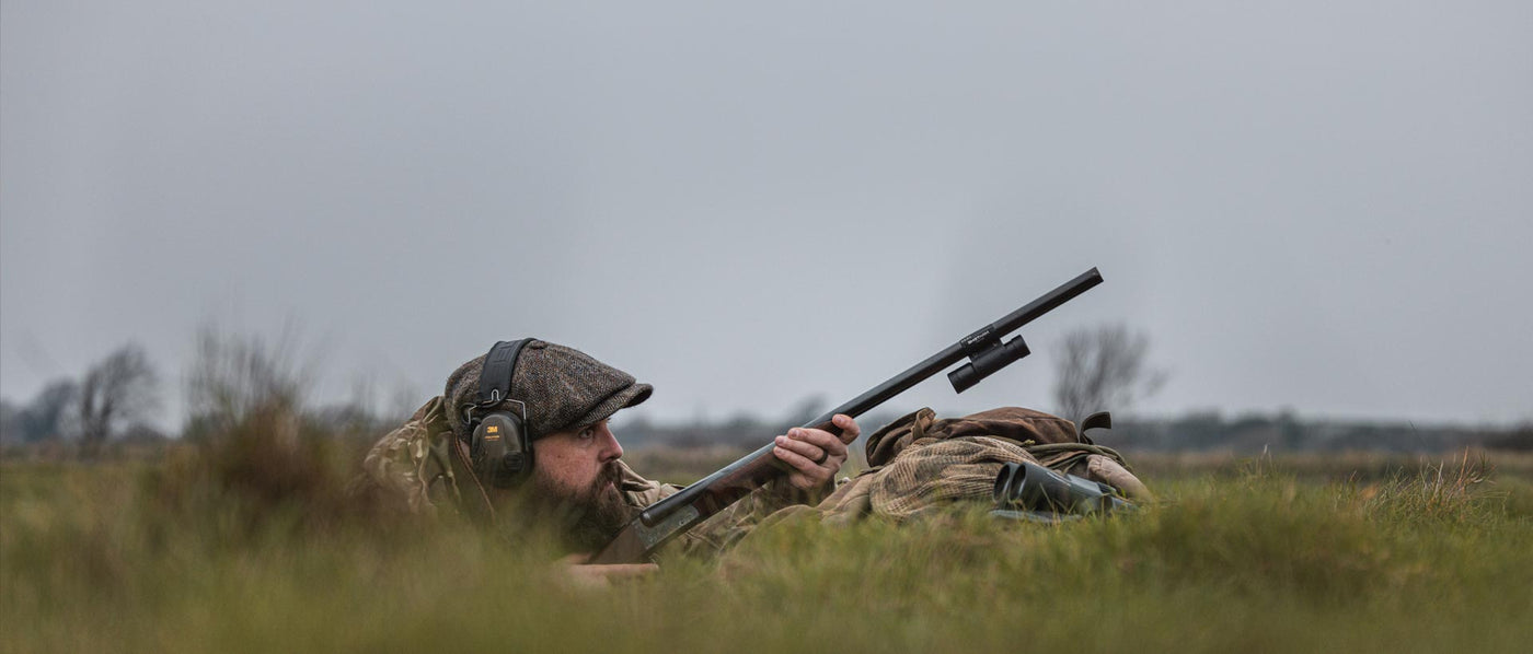 Shooter in the ready position with ShotKam in UK