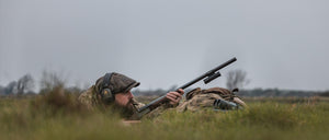 Shooter in the ready position with ShotKam in UK