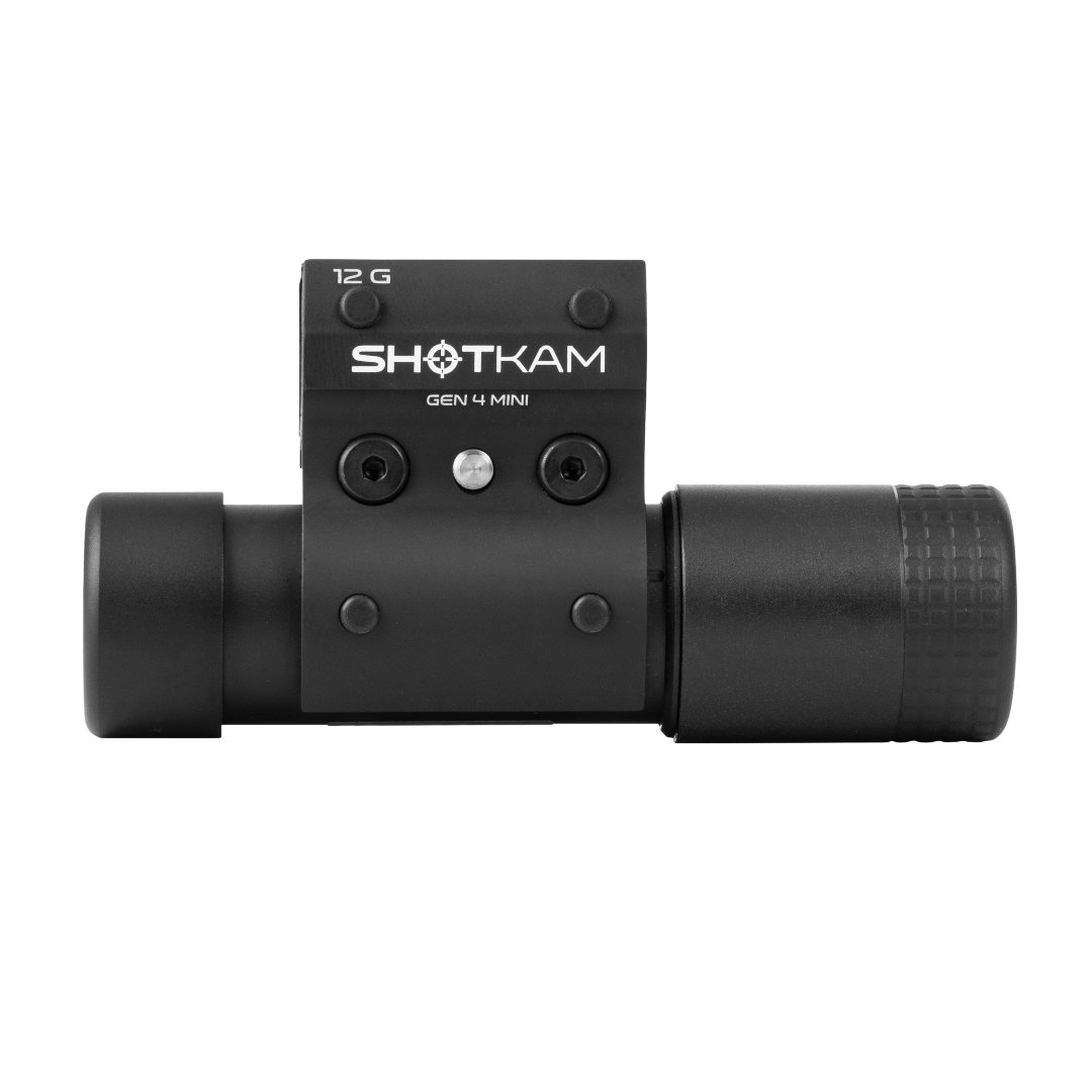 Angled view of the ShotKam Gen 4 Mini, highlighting its compact design and mounting system.