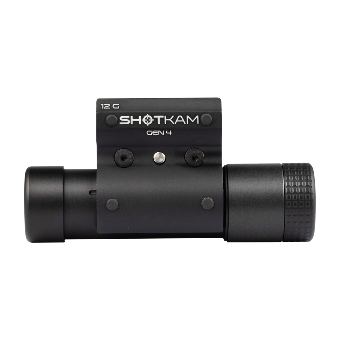 ShotKam Gen 4 high-definition shotgun camera, designed for 12-bore shotguns. This compact and advanced hunting camera captures precise video footage of hunting and shooting activities. The ShotKam Gen 4 features durable construction and easy mounting, making it ideal for documenting outdoor adventures. Perfect for hunters and shooting enthusiasts, this reliable camera offers high-quality recording and cutting-edge technology for capturing detailed shots.