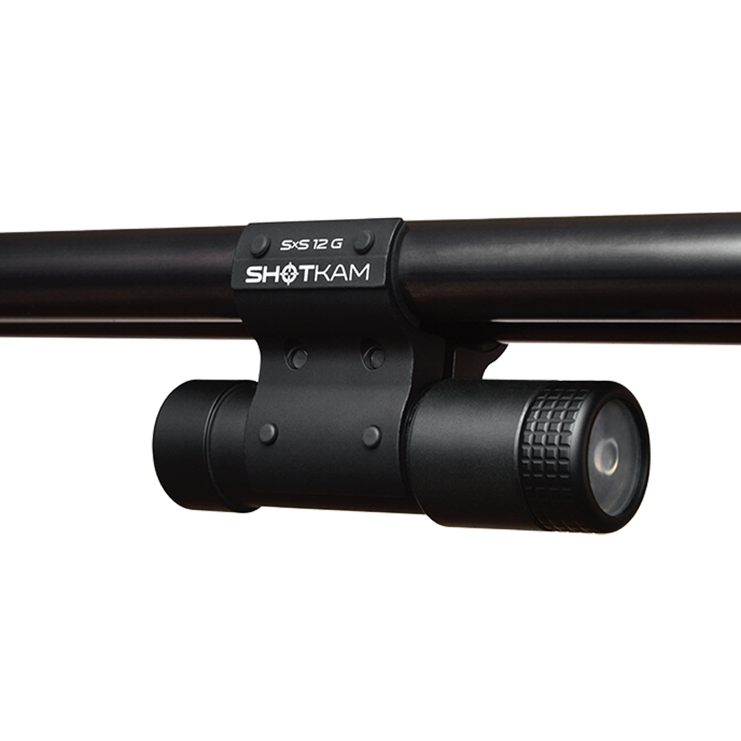 SxS 12 Bore ShotKam Mount attached to a side-by-side 12 bore shotgun – This image shows the secure mounting of the Gen 4 Mini ShotKam for enhanced accuracy in capturing shooting footage.