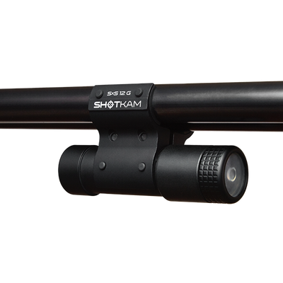 SxS 12 Bore ShotKam Mount attached to a side-by-side 12 bore shotgun – This image shows the secure mounting of the Gen 4 Mini ShotKam for enhanced accuracy in capturing shooting footage.