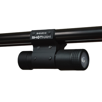 SxS 20 Bore ShotKam Mount on a 20 bore side-by-side shotgun – Demonstrates the secure attachment of the Gen 4 Mini ShotKam for enhanced shooting footage in the UK.