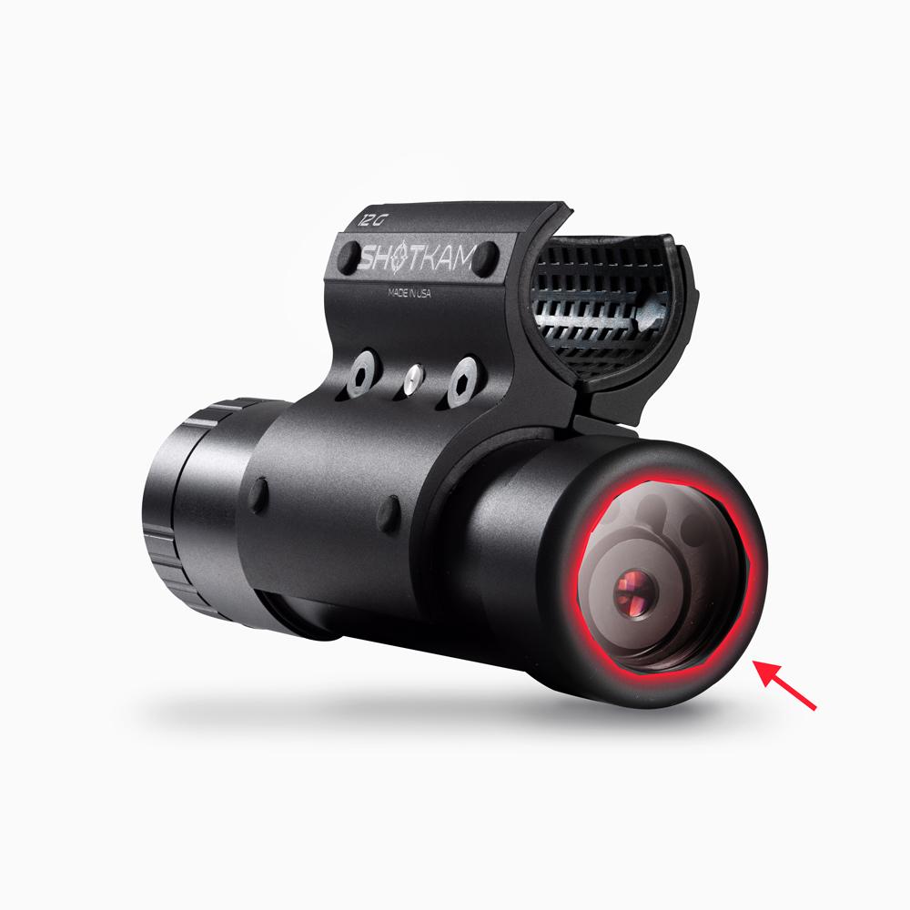 Detailed view of ShotKam camera lens, with a red circle highlighting the replacement lens and its protective features.